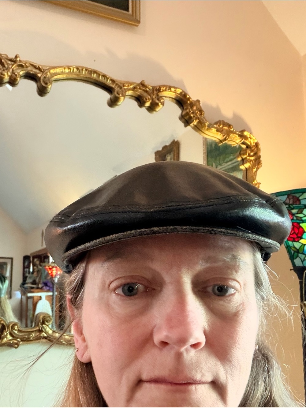 VTG Flat Genuine Leather Gatsby Newsboy Hat Cap. Black. Men’s Sz  M
